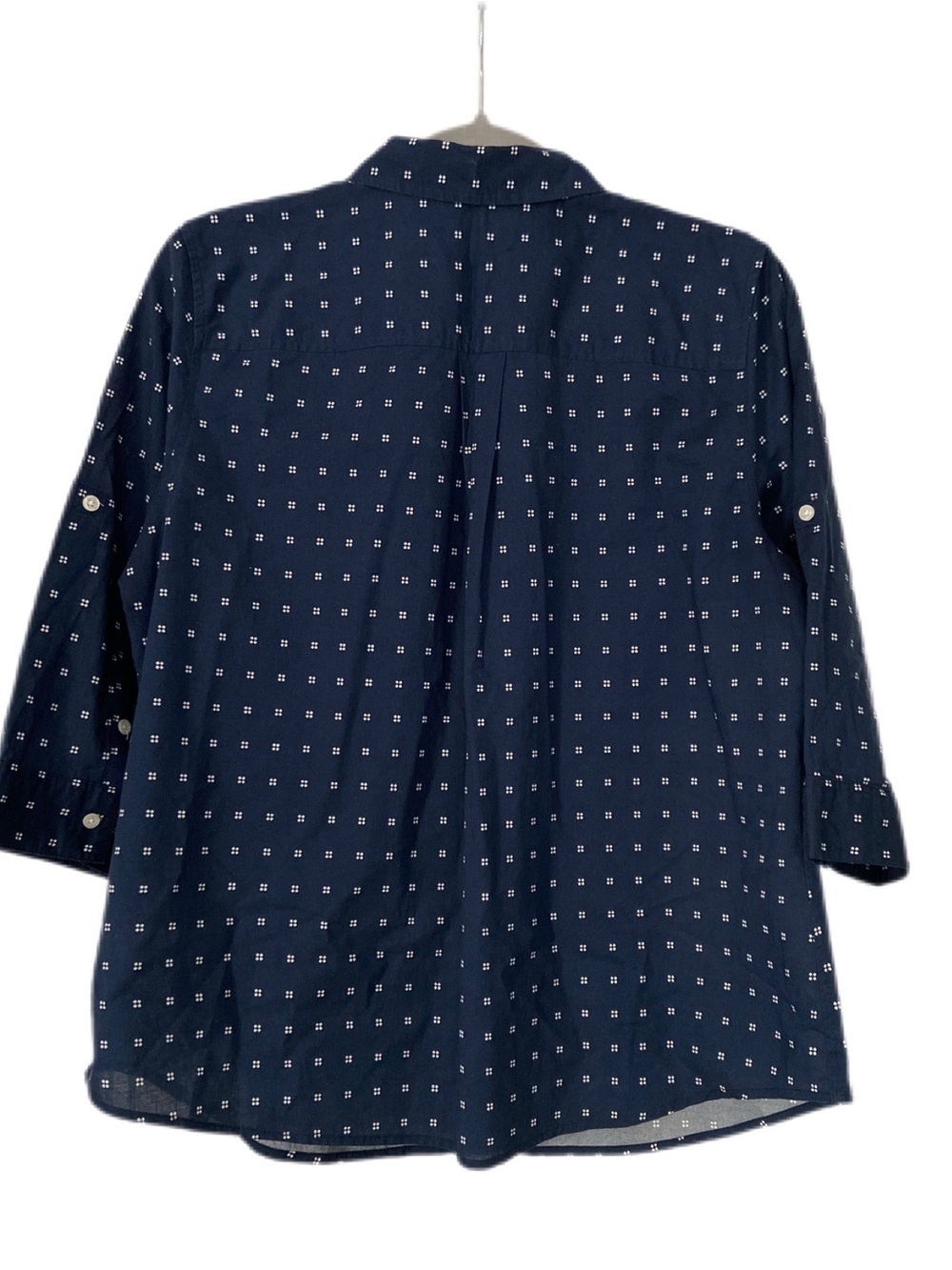 Croft & Barrow Navy 3/4 Sleeve Button-Down Shirt with White Dot Grid Size PL - Picture 2 of 13